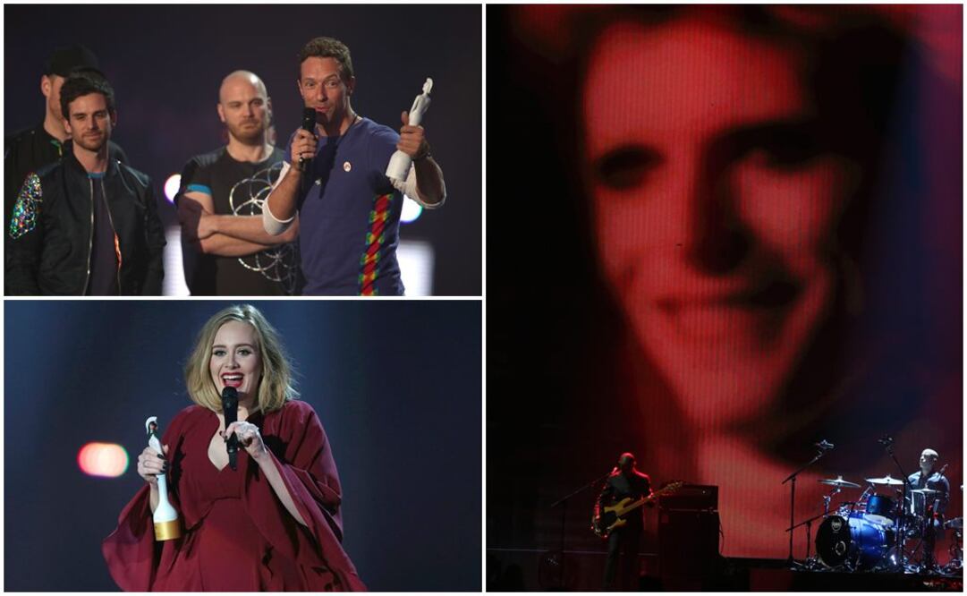 Los premiados y el momento en el que miembros de la banda de David Bowie interpretan un homenaje en su honor. FOTOS: AP