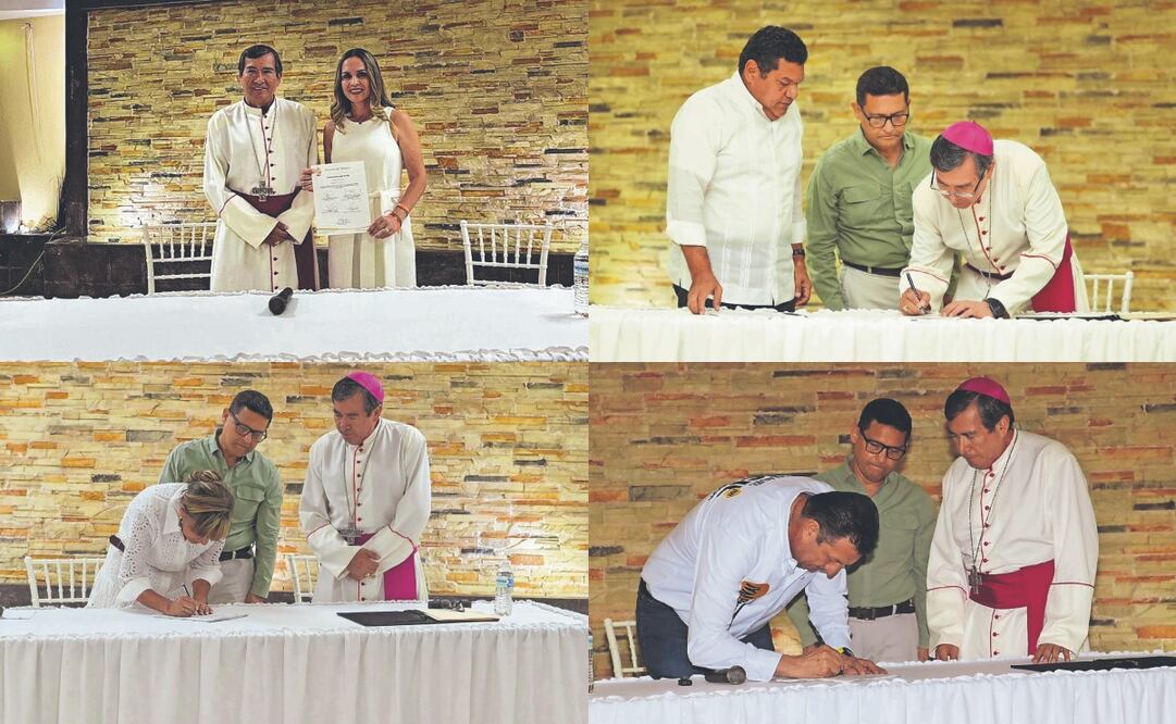 Los candidatos a la gubernatura de Tabasco Minés de la Fuente, de MC; Lorena Beaurregard
de los Santos, del PRI y PAN; Juan Manuel Fócil, del PRD, y Javier May, de Morena, PT y PVEM. Foto Especial