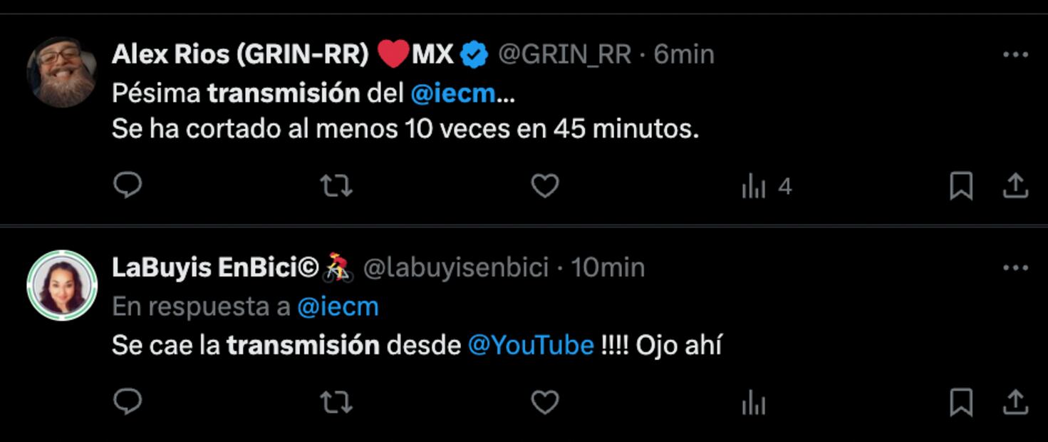 Caída de transmisión del IECM. / Foto: Captura de X.