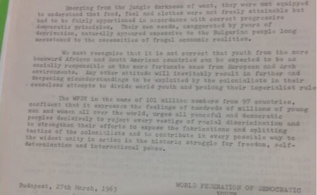 El IRD falsificó un comunicado de prensa para desacreditar a la Federación Mundial de la Juventud Democrática, respaldada por los comunistas (Foto: BBC)