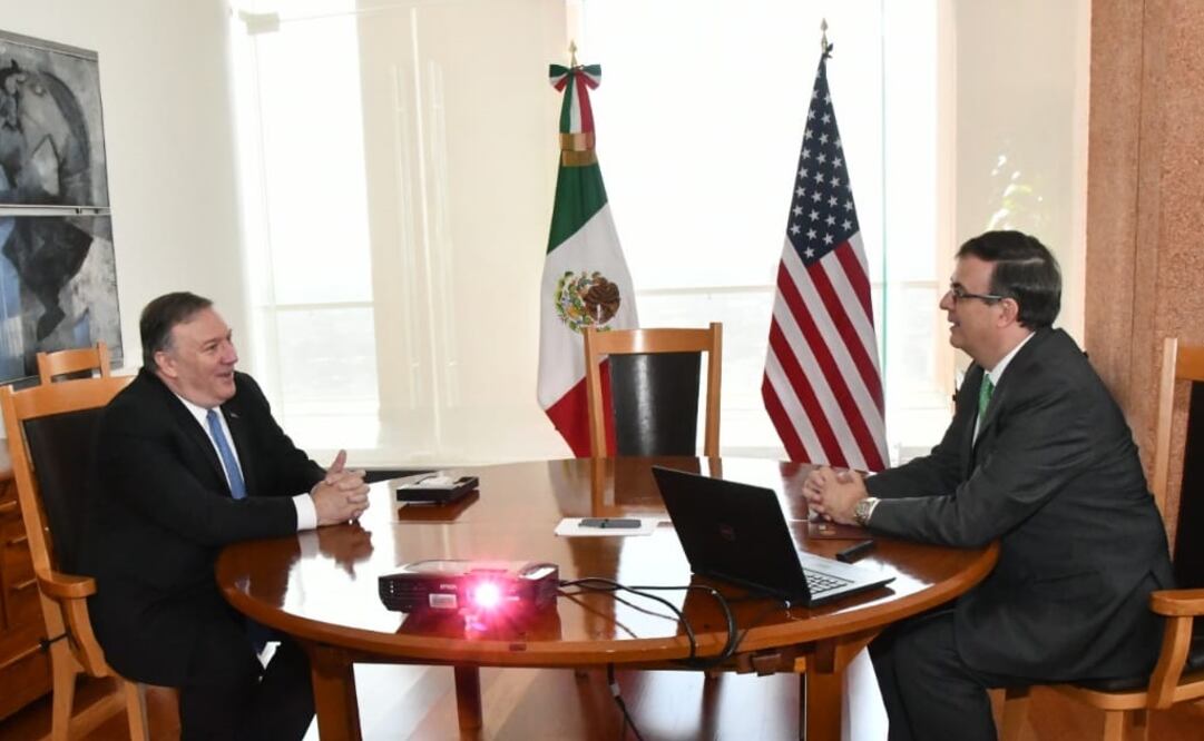 Mike Pompeo, secretario de Estado de EU y el canciller Marcelo Ebrard. Foto: Especial 