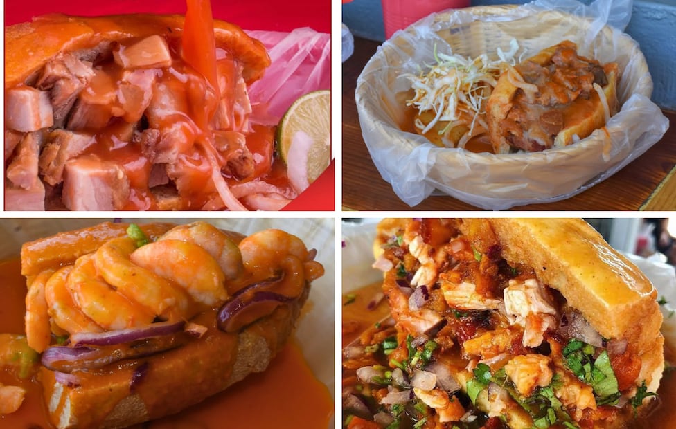 Distintas propuestas de la ruta tapatía: desde las clásicas tortas ahogadas de carnitas hasta versiones contemporáneas con camarones o salsas especiales. Fotos: Facebook Las Famosas, Tortas Toño y Marco Beteta.