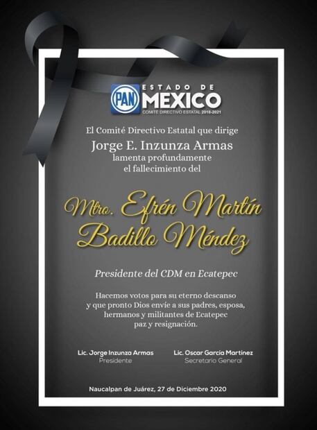 Muere Efrén Martín Badillo, líder municipal del PAN en Ecatepec