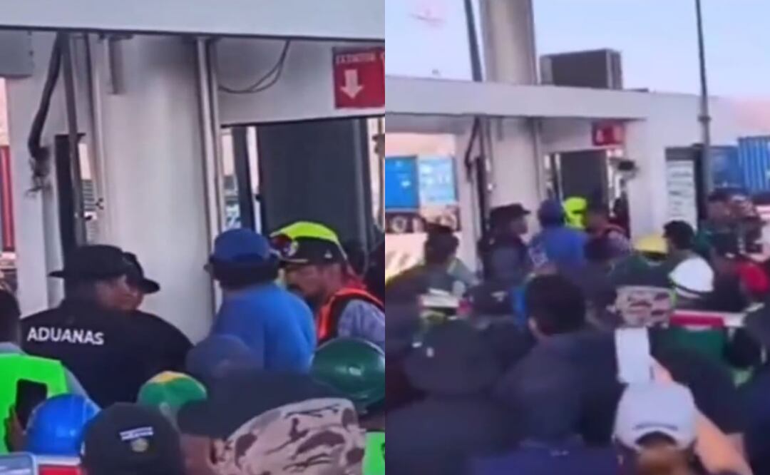 Trabajadores de la Aduana de Manzanillo, Colima, realizan un paro de labores y protestan desde hace días (15/05/2025). Foto: Captura de video