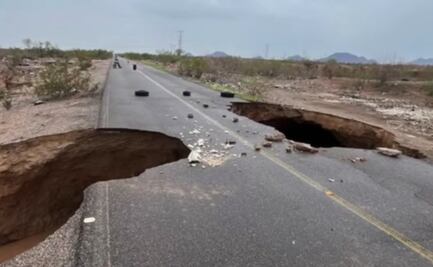 Fuertes lluvias ocasionan socavón en carretera Cero Sur en Sonora; impide tránsito a región costera de Hermosillo