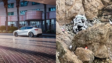 Tesla cae a acantilado y sus ocupantes sobreviven
