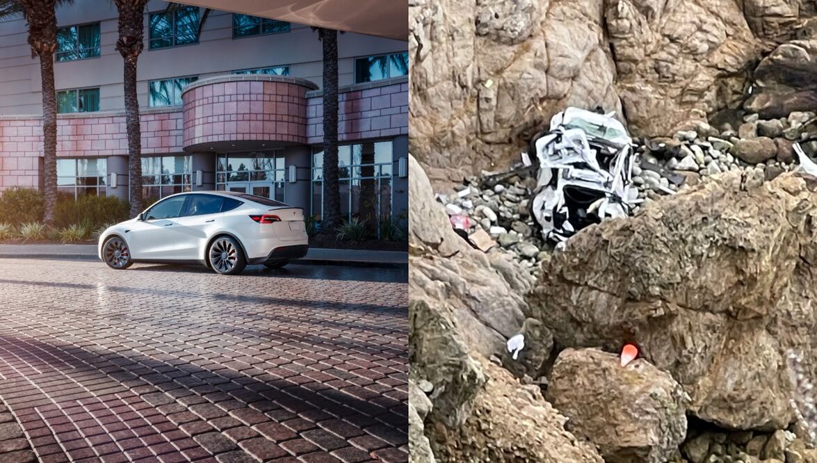 Tesla cae a acantilado y sus ocupantes sobreviven
