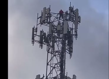 VIDEO: Hombre se hace pasar por empleado, sube antena de telefonía celular y la apaga en Miami
