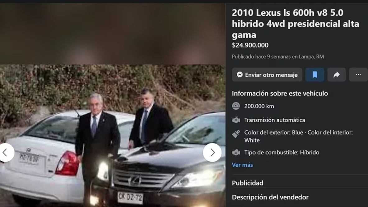El Lexus que usó el exmandatario chileno Sebastián Piñera durante su primer mandato está en venta. Foto: captura de pantalla