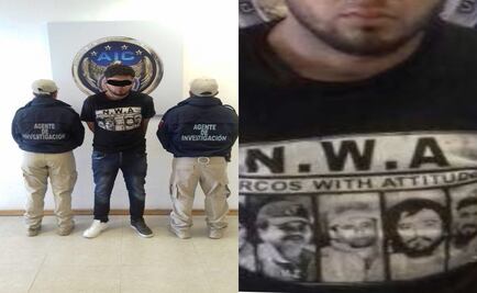 El "Titi" viste playera con los rostros de principales capos del narco