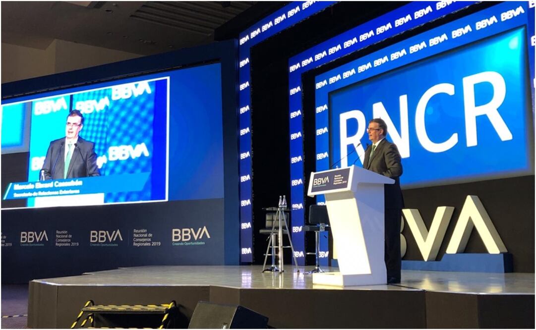 El secretario de Relaciones Exteriores, Marcelo Ebrard. Foto: Tomada de Twitter de BBVA en México @BBVA_Mex
