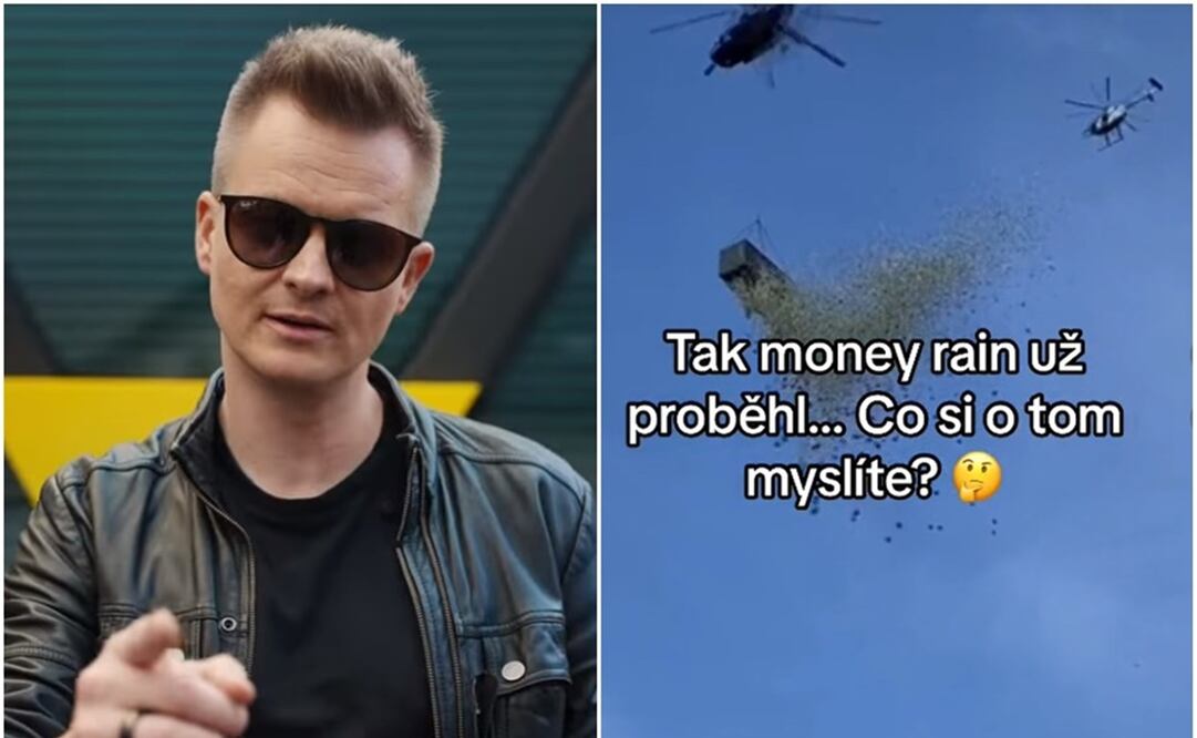Estrella de TV lanza un millón de dólares desde un helicóptero. Fotos: Capturas tomadas de redes sociales. Fb: @Kamil Bartošek y TikTok @kamilbartosekk