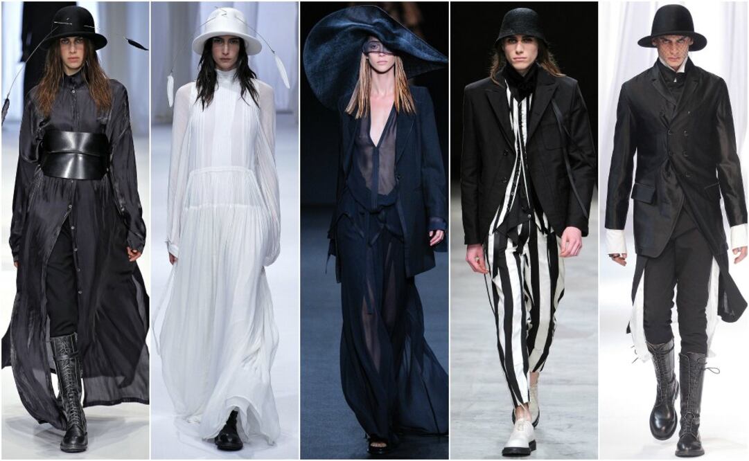 Las propuestas vanguardistas de Ann Demeulemeester  giran entorno al minimalismo del blanco y negro, con un sombrero de copa y plumas o de ala ancha, se puede complementar un vestido largo, gabardina, e incluso un traje con gabardina de doble botonadura que otorgará el toque de otra era. Estos sofisticados atuendos podrían completarse incluso con un maquillaje de Catrina o calavera.  