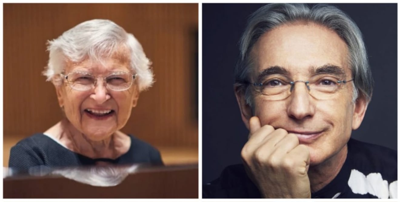 Dos de los cuatro músicos recientemente fallecidos: Ruth Slenczynska, quien fue la última discípula viva de Rachmaninov y una niña prodigio que volvió a los escenarios tras una década de silencio y Michael Tilson Thomas, quien renovó la vida sinfónica estadounidense como director, divulgador y gran intérprete de Mahler y la música contemporánea. Crédito: Cortesía de Lázaro Azar