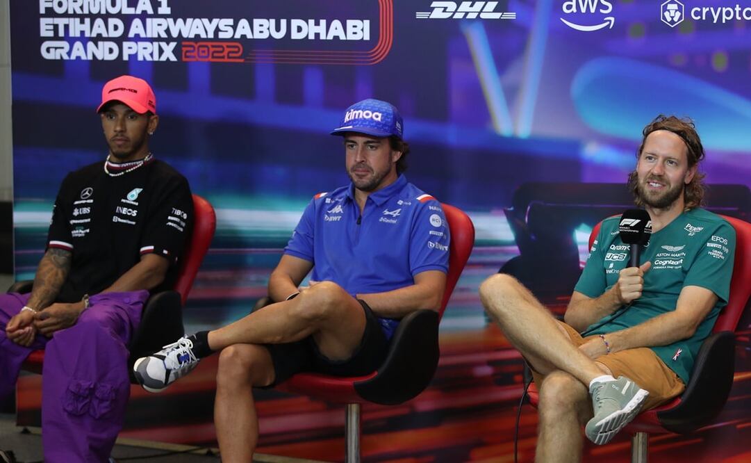 Lewis Hamilton, Fernando Alonso y Sebastian Vettel en conferencia de prensa / Foto: EFE