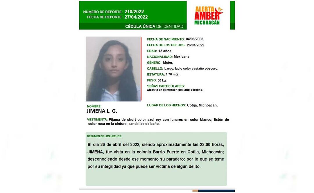 Desaparece niña de 13 años en corredor de la muerte