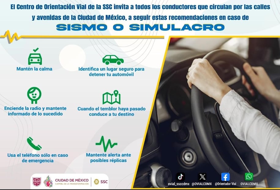 Recomendaciones para automovilistas en caso de sismo. Foto: Especial