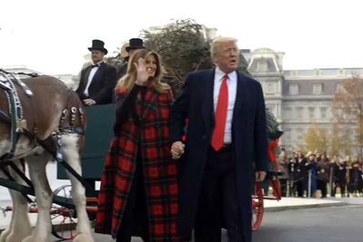 Melania Trump escoge su árbol de navidad con lujosa capa de 85 mil pesos