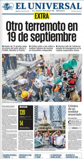 Los sismos contados en las portadas de EL UNIVERSAL 
