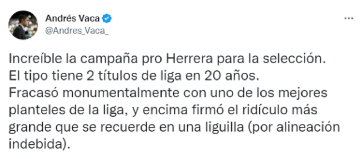 Andrés Vaca explota contra Miguel Herrera y su candidatura a la Selección Mexicana
