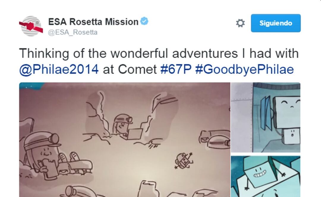 Las cuentas de Twitter de Rosetta y Philae, gestionadas desde la ESA y desde el Centro Aeroespacial Alemán (DLR), difundieron hoy mensajes y fotos de despedida. FOTO: