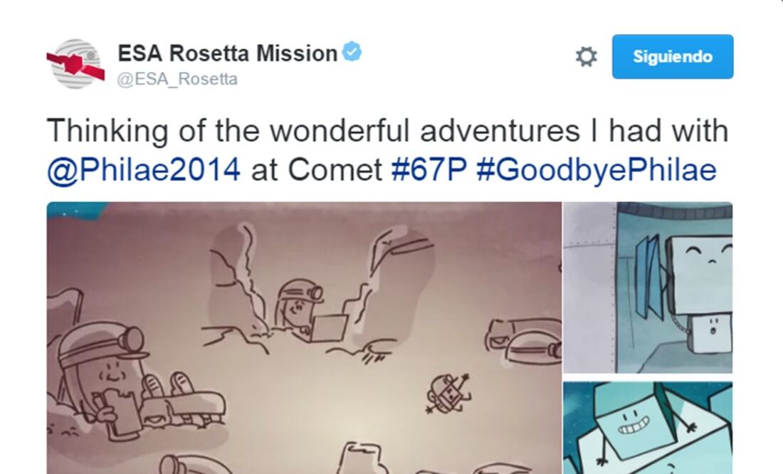 Las cuentas de Twitter de Rosetta y Philae, gestionadas desde la ESA y desde el Centro Aeroespacial Alemán (DLR), difundieron hoy mensajes y fotos de despedida. FOTO: