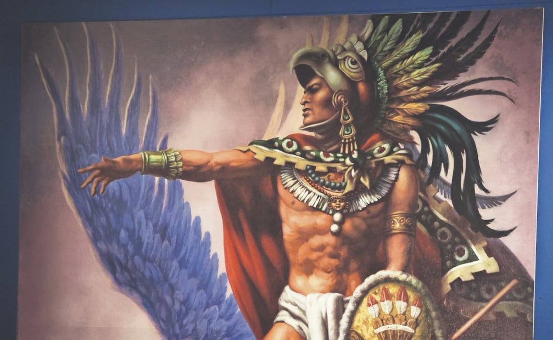 El cuadro Cuauhtémoc (Caballero águila), de Jesús de Helguera, en la exposición Cuauhtémoc. Historia y Memoria, que presenta el Templo Mayor.
Foto: Carlos Mejía/EL UNIVERSAL.