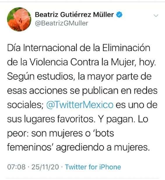 Mujeres o “bots femeninos” agreden a mujeres en Twitter: Beatriz Gutiérrez