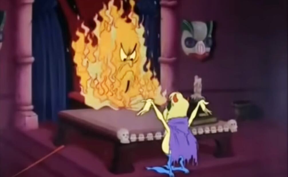 “La leyenda, la historia y la imaginación están mezcladas en este relato”. En la imagen se ve al Diablo, quien se convertirá en el Príncipe Olbaib, regañando a su ayudante, el pobre diablillo Murcio; la película de 1974 no sólo adaptó el mito religioso del nacimiento de Jesús, sino que puso su propio sello con la fantasía predilecta para niños. Foto: Captura de pantalla/CFA Ruíz/CONACINE.