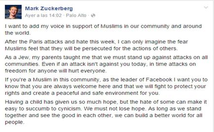 Facebook boss promises to support Muslims on social network