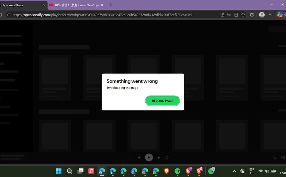 ¡No es tu internet! Usuarios reportan fallas en Spotify. Imagen: captura de pantalla