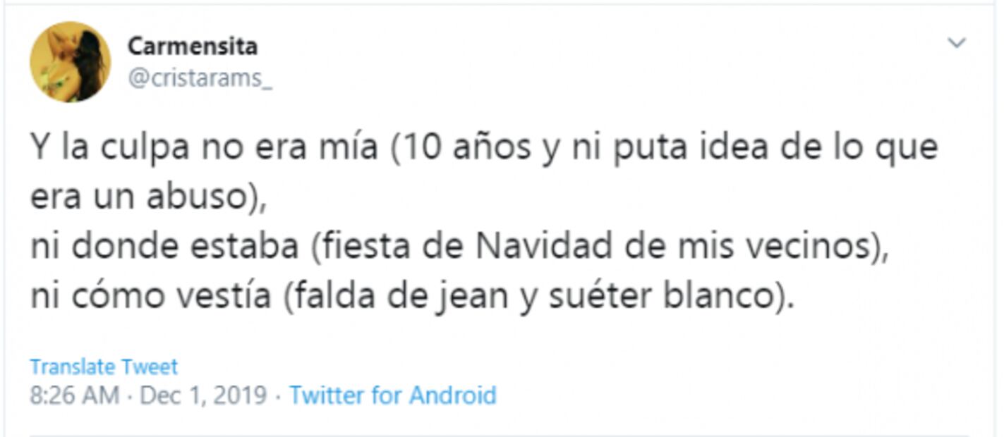 “Y la culpa no fue mía: yo era una niña, él un viejo”