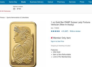 ¡Para suscriptores! Costco vende lingotes de oro por casi 2 mil dólares