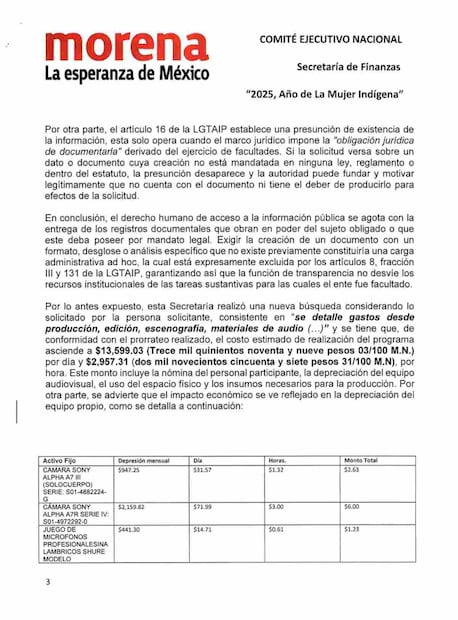 Respuesta de Morena ante costos de producción (19/03/2026). Foto: Especial