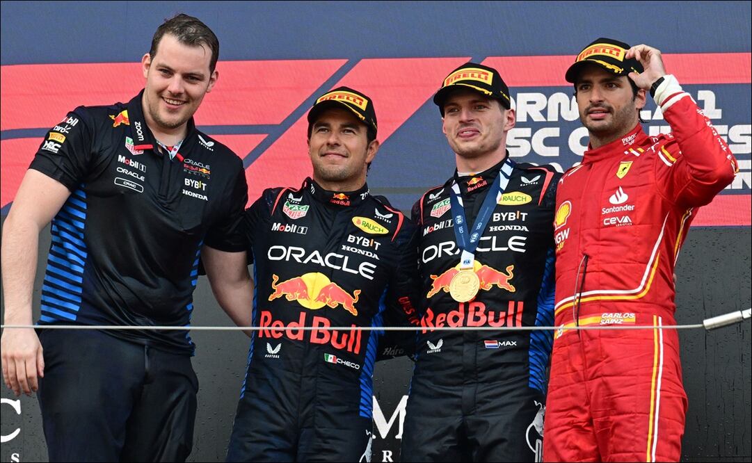 Max Verstappen, Checo Pérez y Carlos Sainz en el GP de Japón 2024 - Foto: AFP