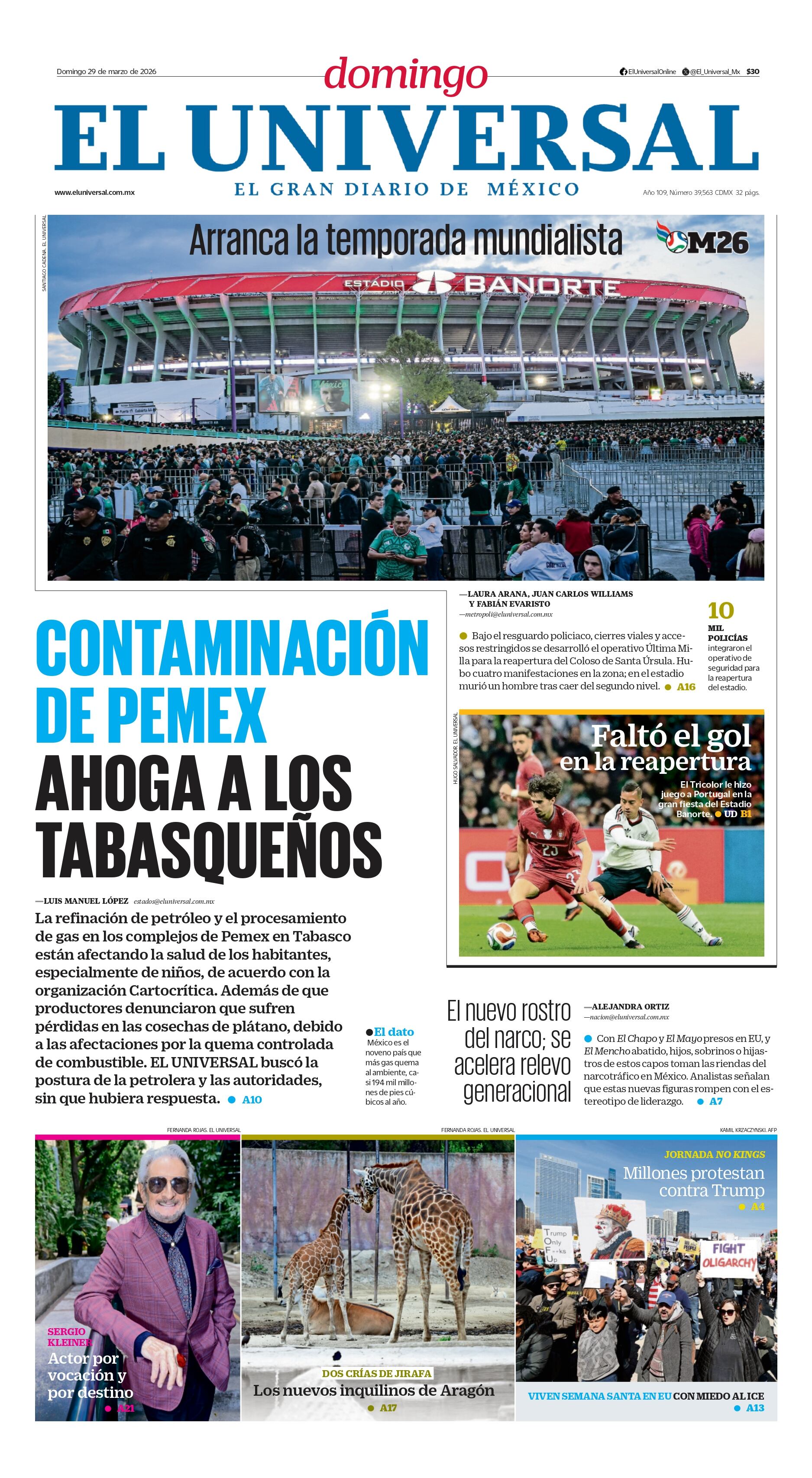 Portada impresa del 29 de marzo de 2026