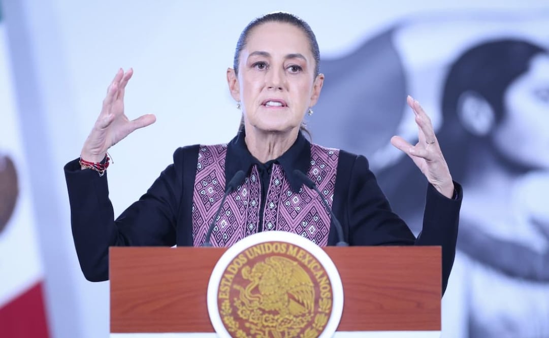 Presidenta Claudia Sheinbaum durante su conferencia de prensa este 23 de junio de 2026 desde Palacio Nacional. Foto: Luis Camacho/ EL UNIVERSAL