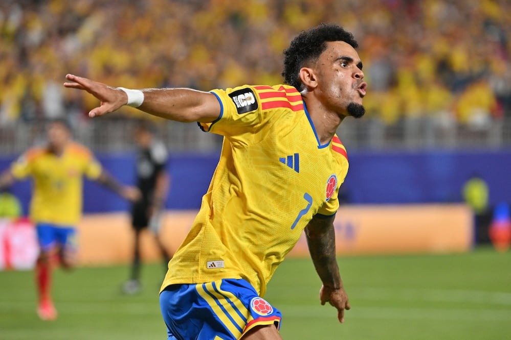 Luis Diaz en festejo de gol con la selección de Colombia, durante los 16vos de Final del Mundial de 2026 ante Ghana - Foto: EFE