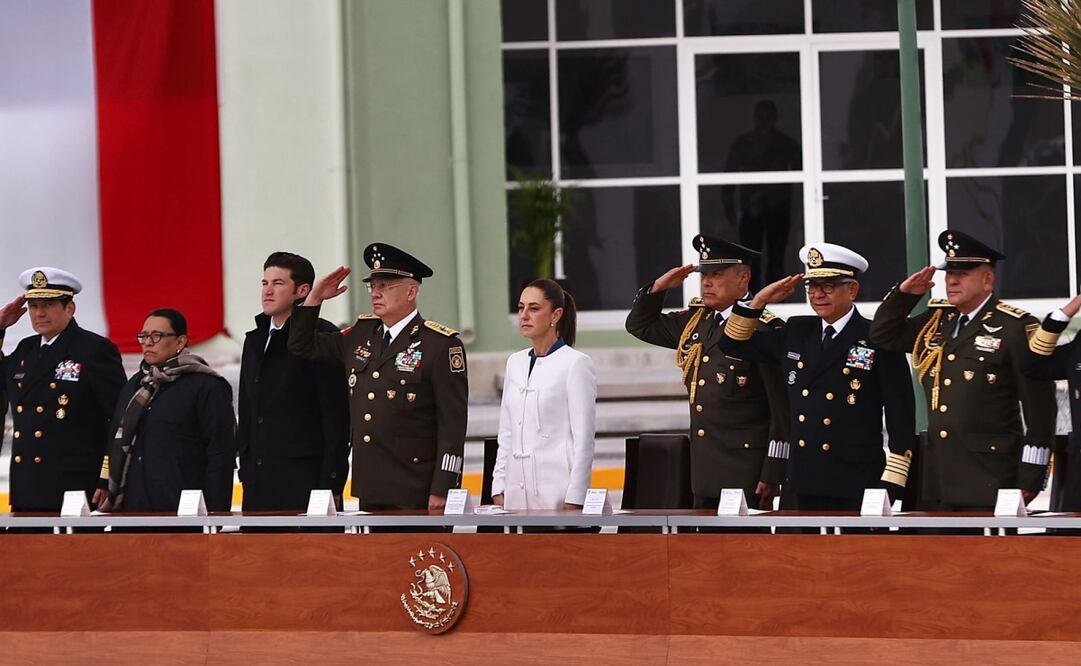 La presidenta Claudia Sheinbaum en el Cerralvo, N.L., en el 112 Aniversario del Día del Ejército Mexicano e Inauguración de las Instalaciones del 27/0. Regimiento de Caballería Motorizado. Foto: Berenice Fregoso/ EL UNIVERSAL