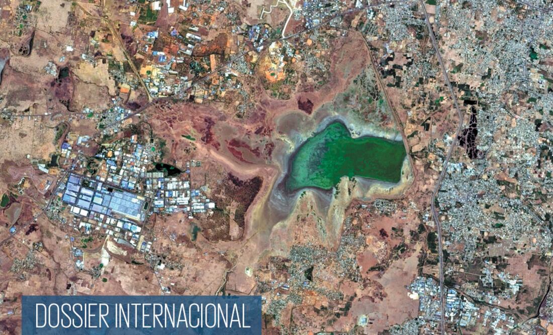 Imagen satelital de Chennai, India. La ciudad registra una crisis hídrica, luego de que los cuatro embalses que tradicionalmente abastecen a la urbe se quedaran prácticamente vacíos por la falta de lluvias. Foto/AP