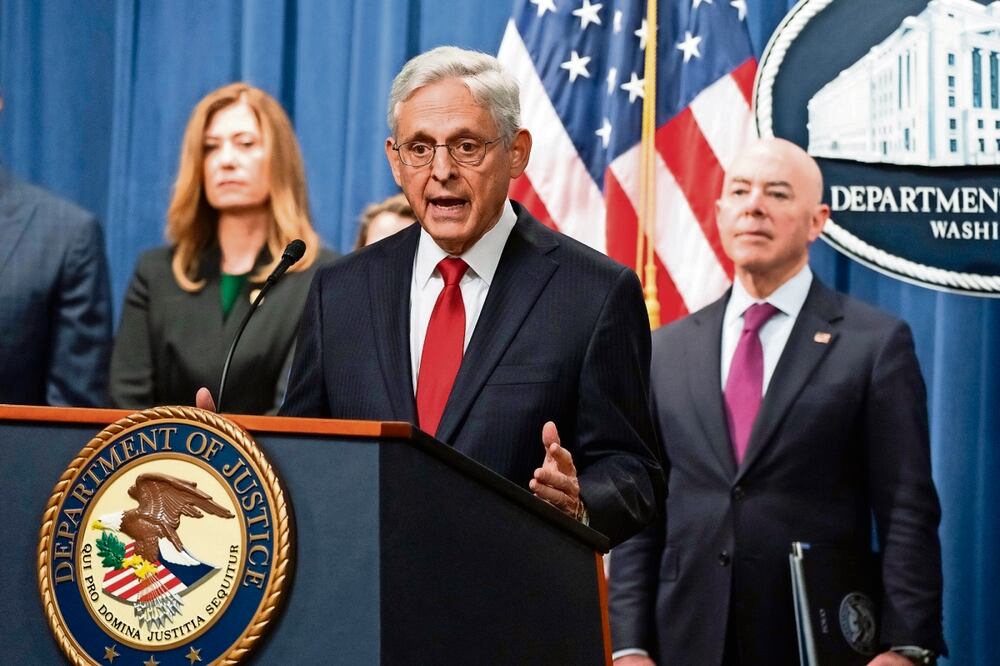El fiscal general, Merrick Garland, en una conferencia sobre el fentanilo. Foto: AP