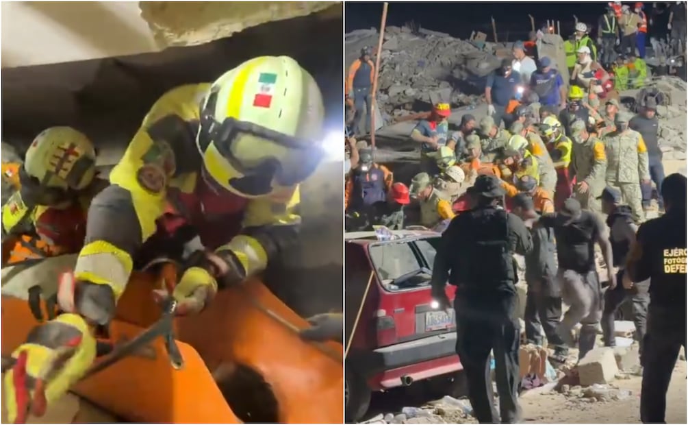 Los videos muestran a los rescatistas mexicanos sacando al niño en una camilla naranja. Foto: X