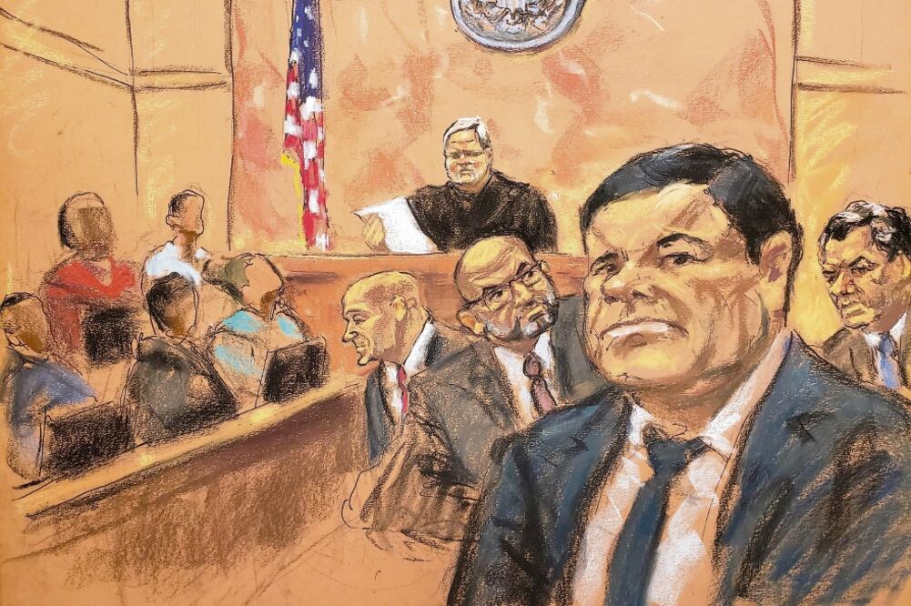 El 12 de febrero, Joaquín El Chapo Guzmán fue declarado culpable, en la Corte de Distrito Federal de Brooklyn, de 10 delitos relacionados con narcotráfico. Foto: JANE ROSENBERG. EFE