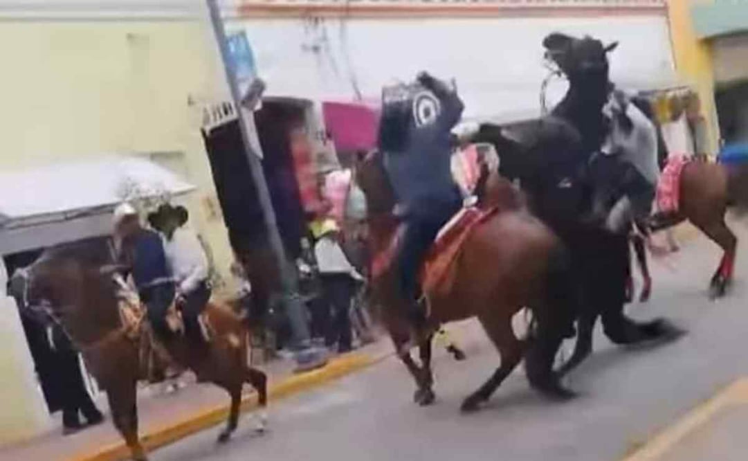 Jinete ataca a machetazos a un caballo durante desfile en Tlaxcala. Foto: Captura de pantalla