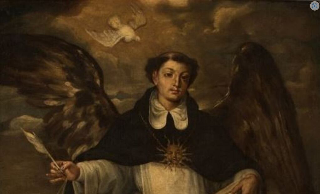 Esta pintura de Santo Tomás de Aquino fue elaborada por José Risueño cerca del último tercio del siglo XVII.