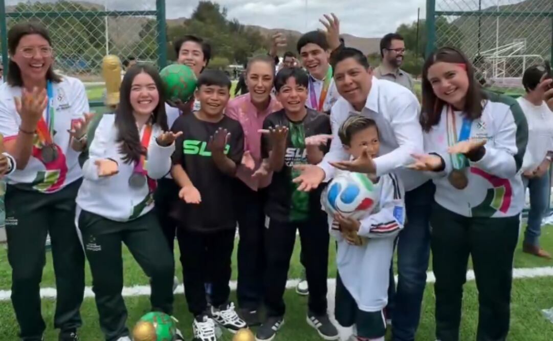 Sheinbaum presume cancha del Mundial Social en SLP (14/06/2026). Foto: Especial