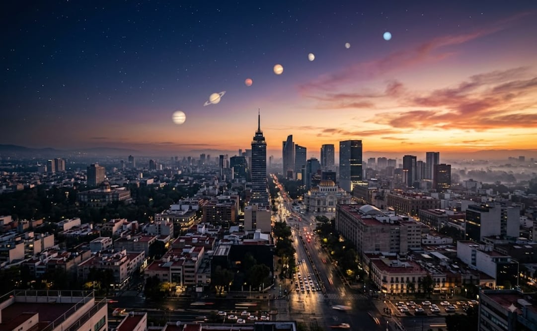 El desfile de seis astros del sistema solar extiende su visibilidad durante las mañanas del 13 y 14 de agosto, acompañado de objetos de cielo profundo.
Foto: Imagen creada con IA