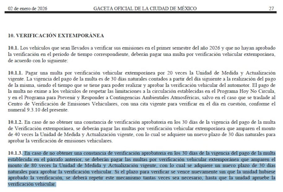 Aviso del primer semestre de la verificación vehicular en CDMX. Foto: Captura de pantalla