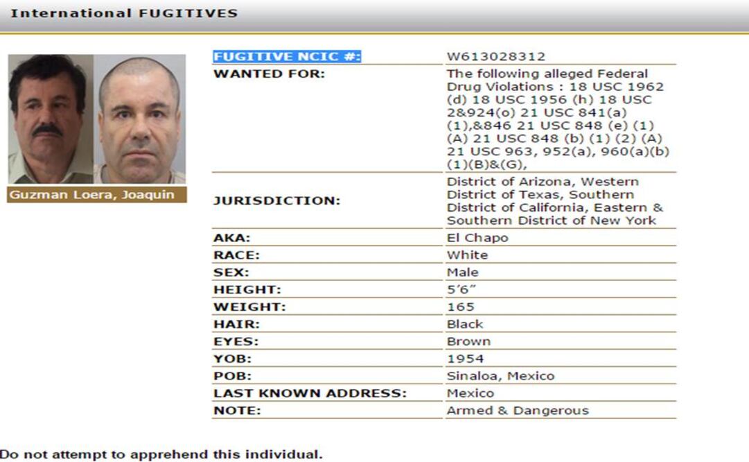 The wanted notice says that Guzmán is armed and sangerous. (Photo: DEA)