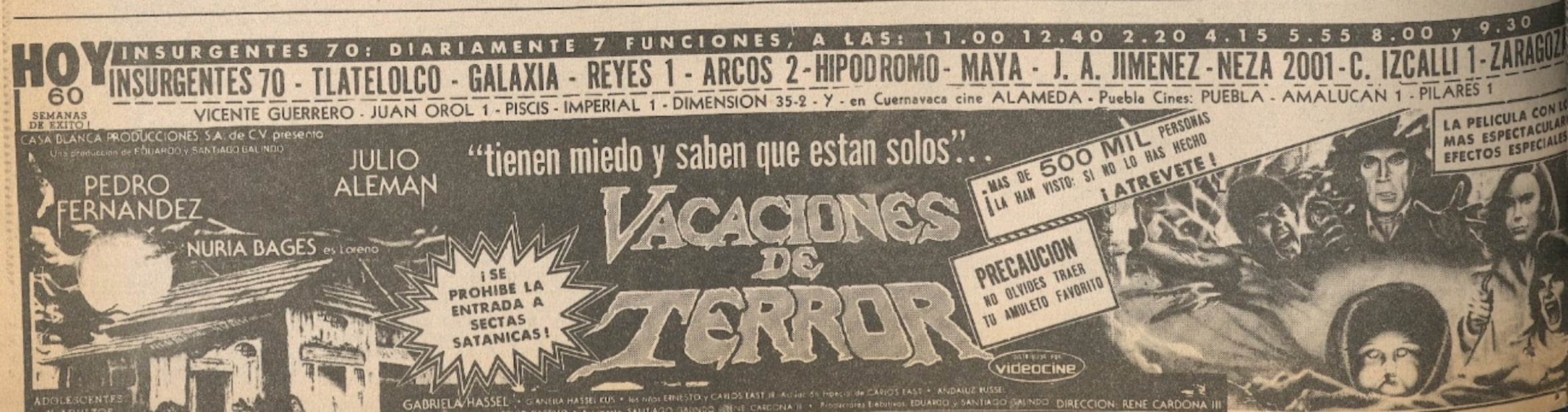 Así se anunció la película mexicana "Vacaciones de Terror", en 1989, en EL UNIVERSAL.